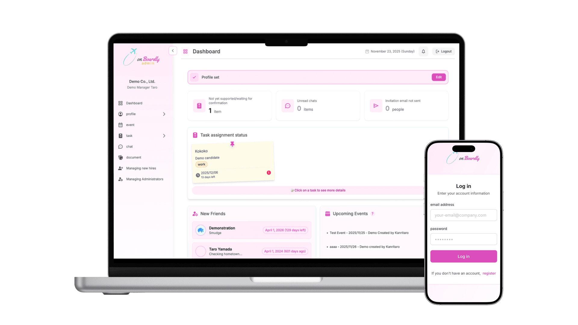onBoardly Global プロダクト画面